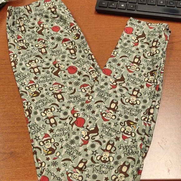 Kids Monkey Christmas New Years Leggings New - Picture 1 of 3
